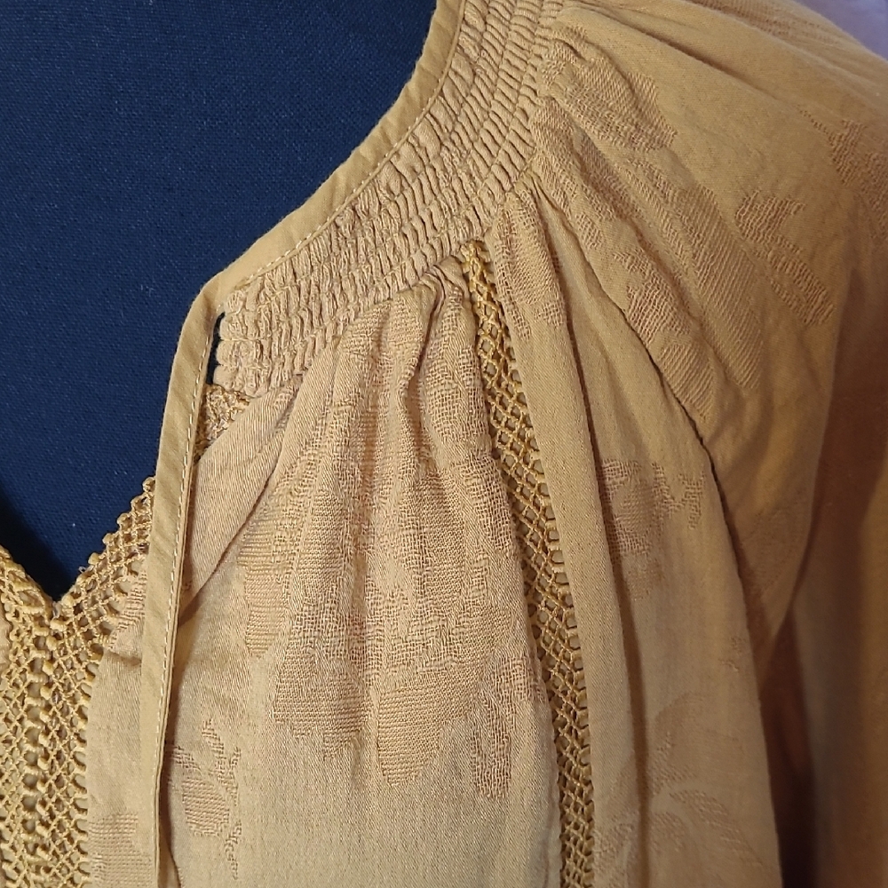 Mustard Yellow Size XXL/20 Popover Tunic Puffed Sleeve Cotton Blend - Picture 2 of 10